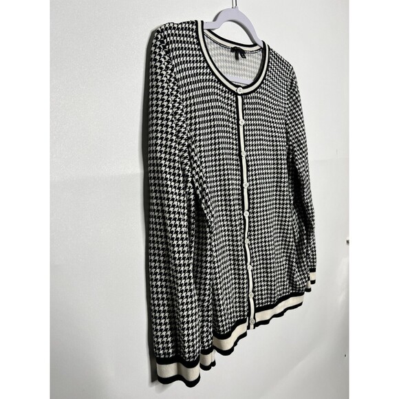 Talbots Cardigan Sweater Womens 1X Black White Houndstooth Button Front  Light - Picture 2 of 11